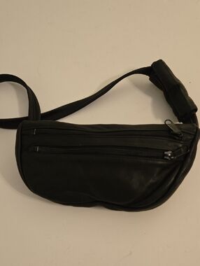Minimal Black Leather Waist Bag for Men